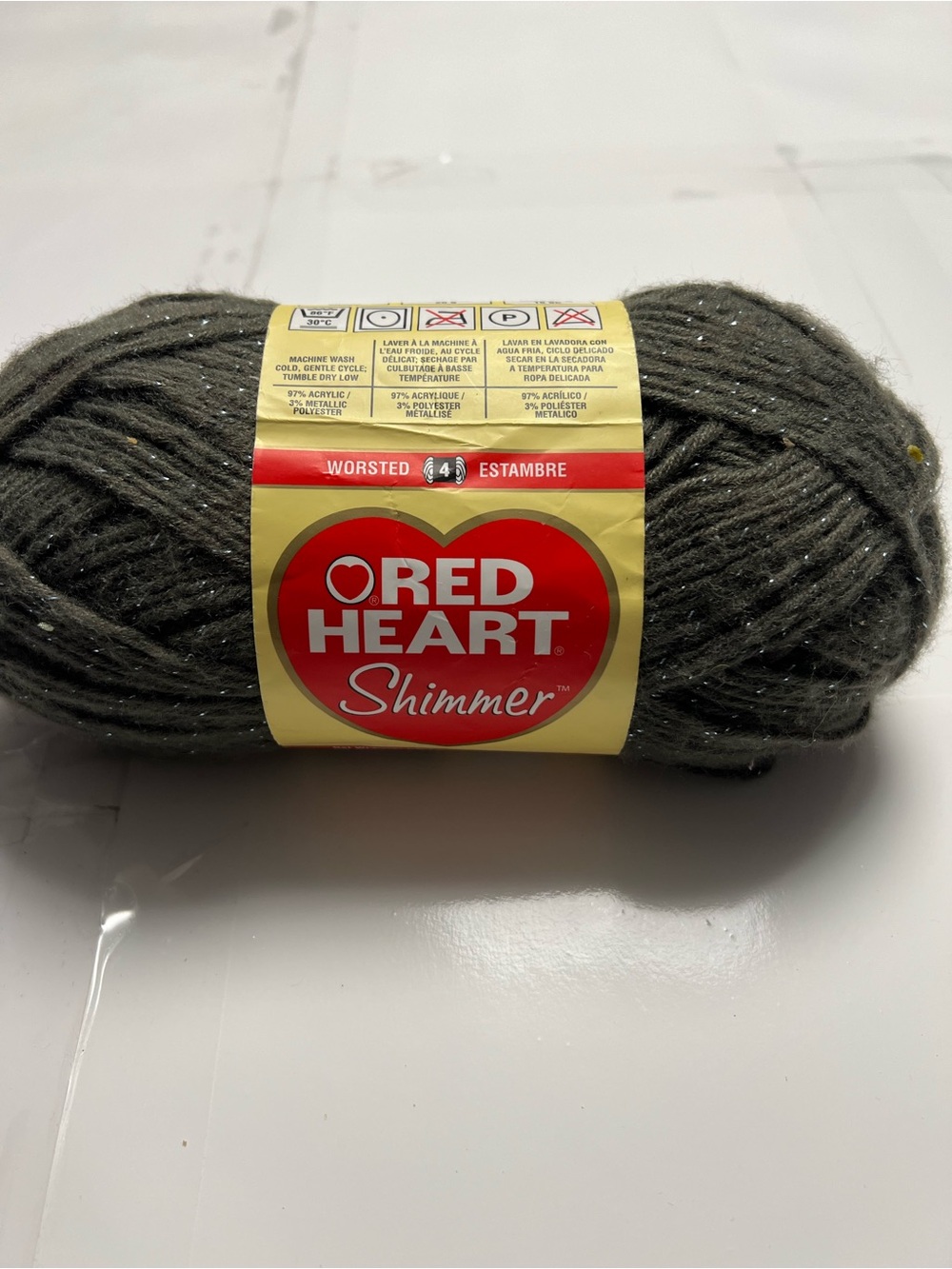 Red Heart SHIMMER Yarn Col. 1403. 3.5 oz., 280 yds SKEIN New Gray